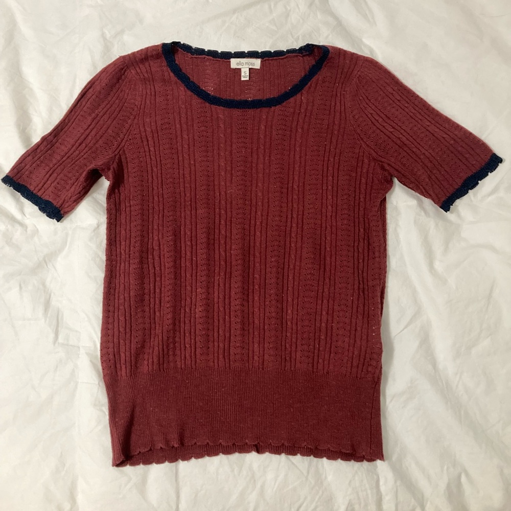 Ella Moss Burgundy Sweater with Navy Accents